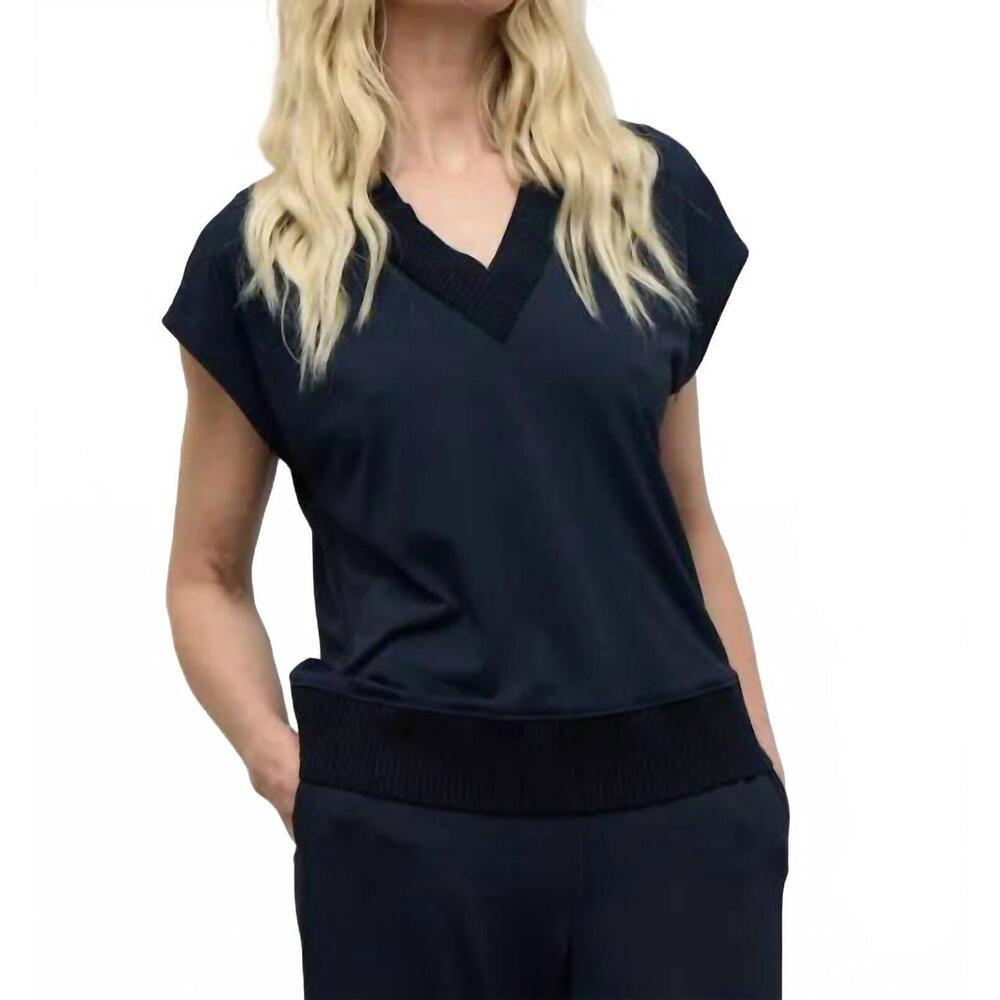 NEW IRIS SETLAKWE women's matte jersey sleeveless pleated v-neck top in navy